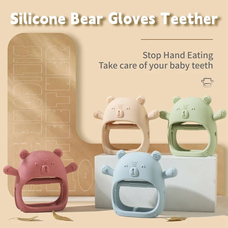 Baby Teether Glove with Cartoon Bear Design