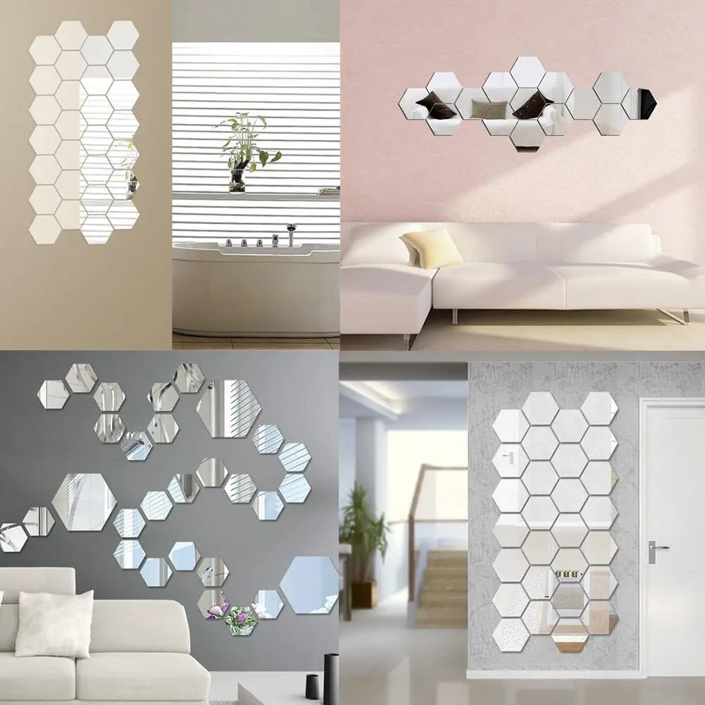 Hexagon 3D Mirror Wall Sticker Set