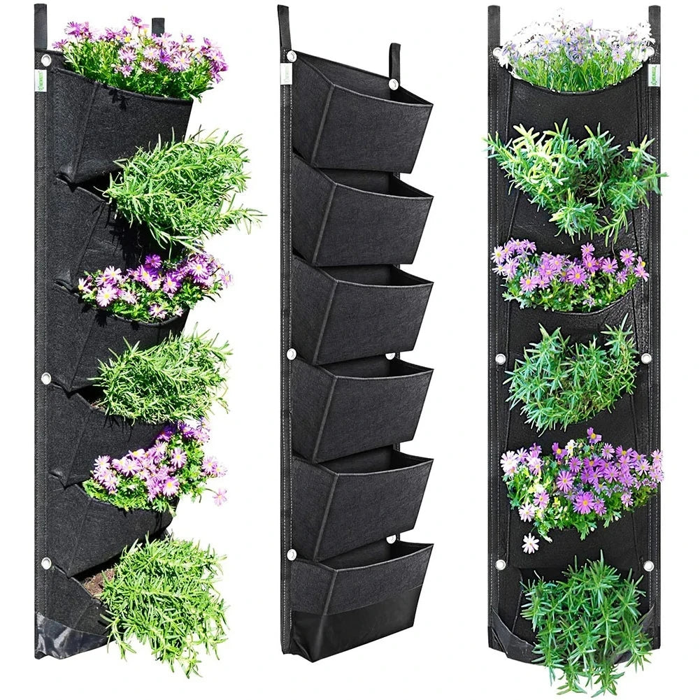 6 Pocket Vertical Garden Grey Planter Bag