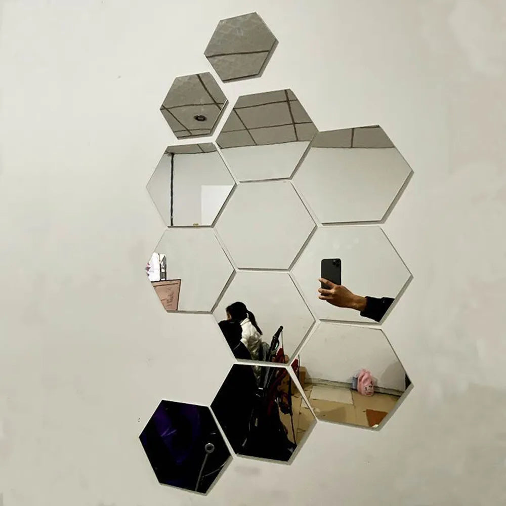 Hexagon 3D Mirror Wall Sticker Set