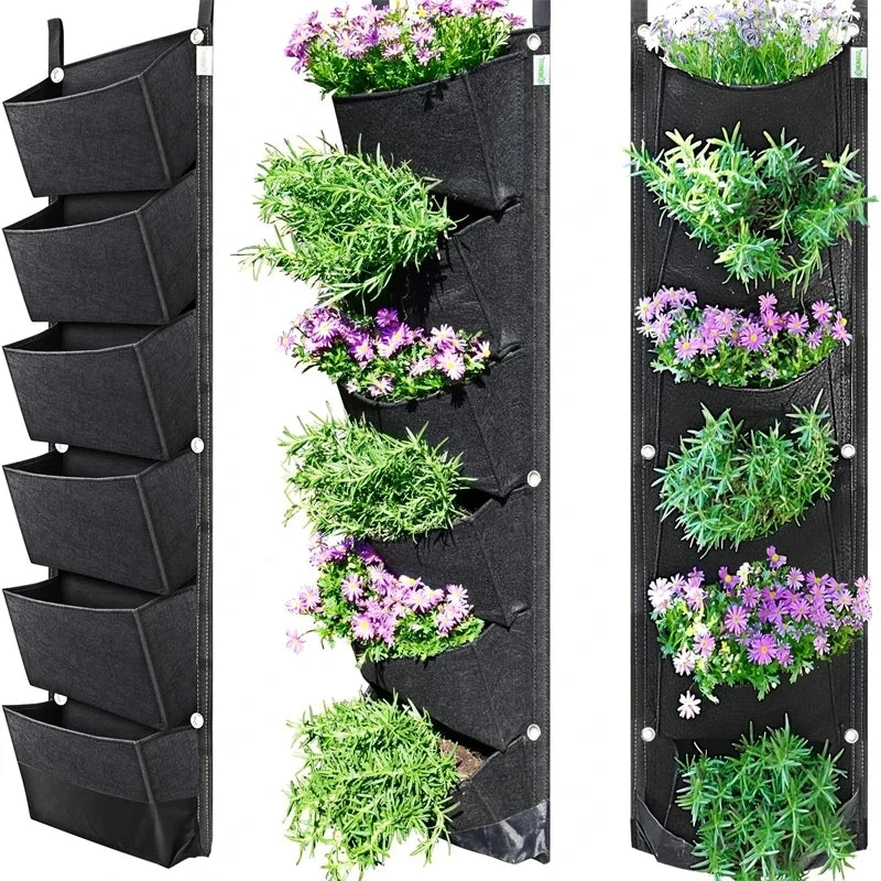 6 Pocket Vertical Garden Grey Planter Bag